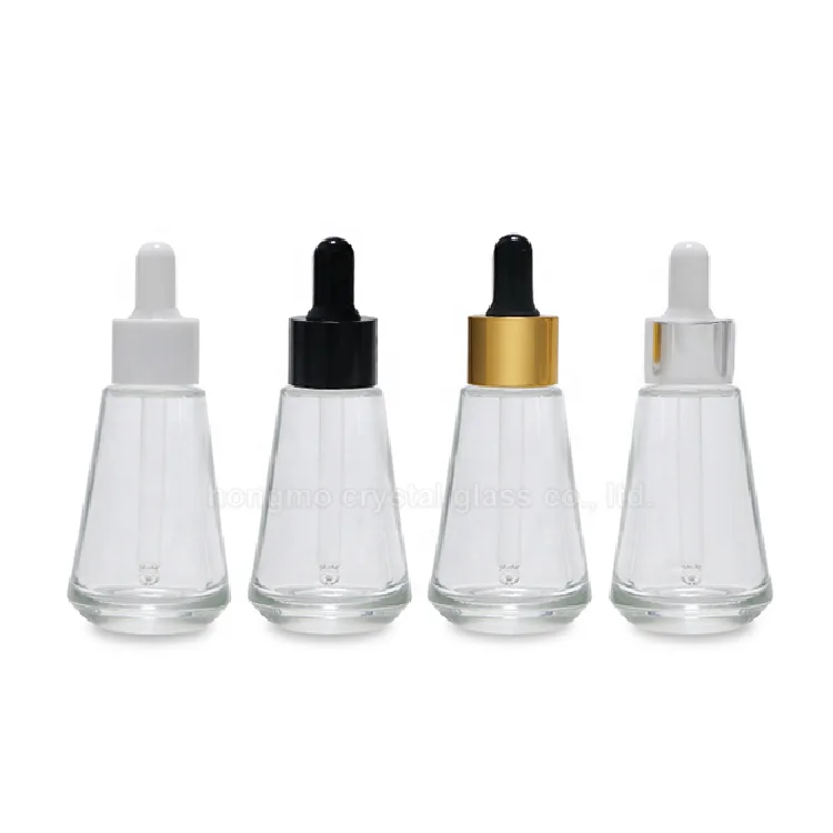 

luxury 30ml 1 oz clear glass 30 ml cosmetic serum bottles with dropper cap gold white top for essential oil packaging
