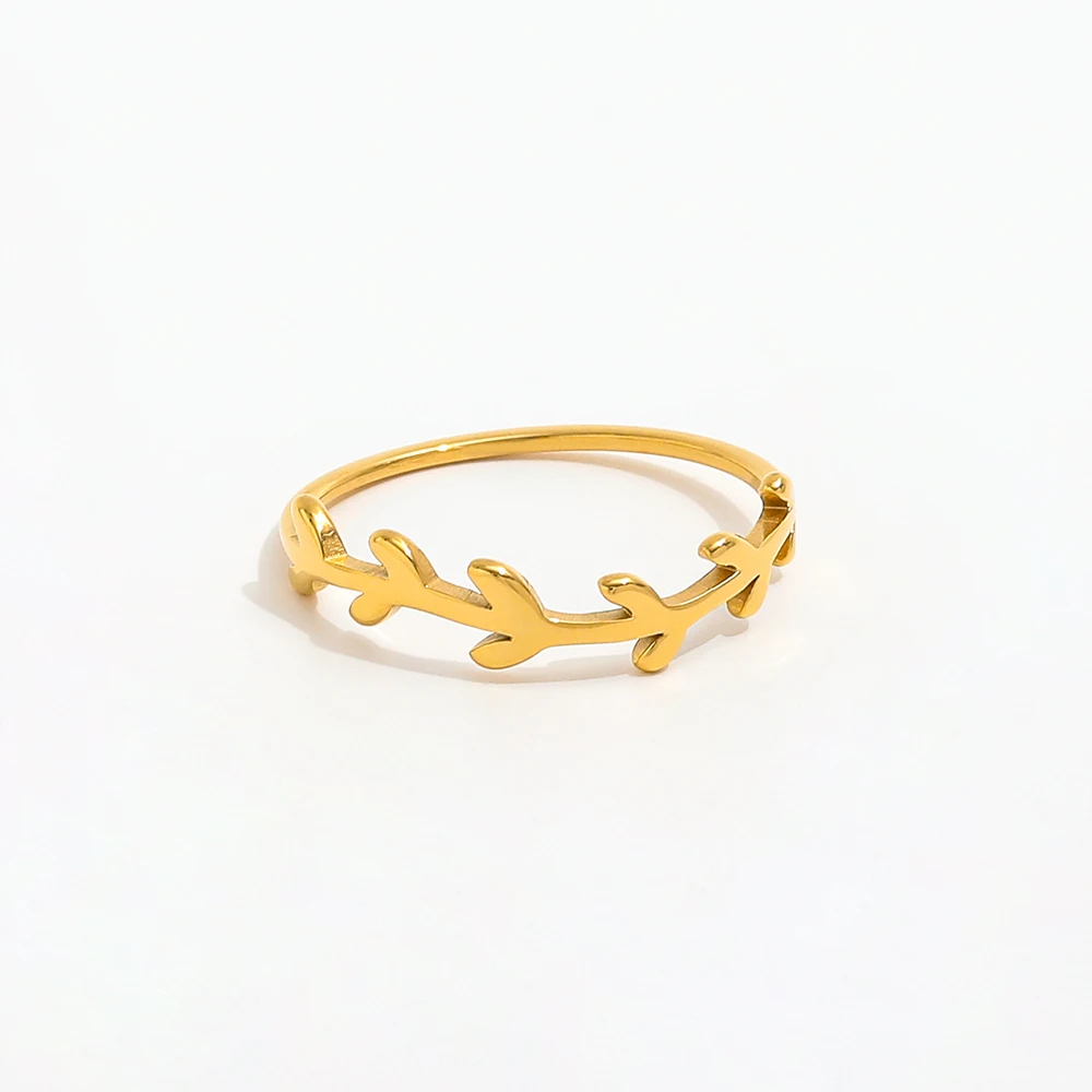 High End 18K PVD Gold Plated Leaf Rings Stainless Steel Women Rings Tarnish Free Jewelry
