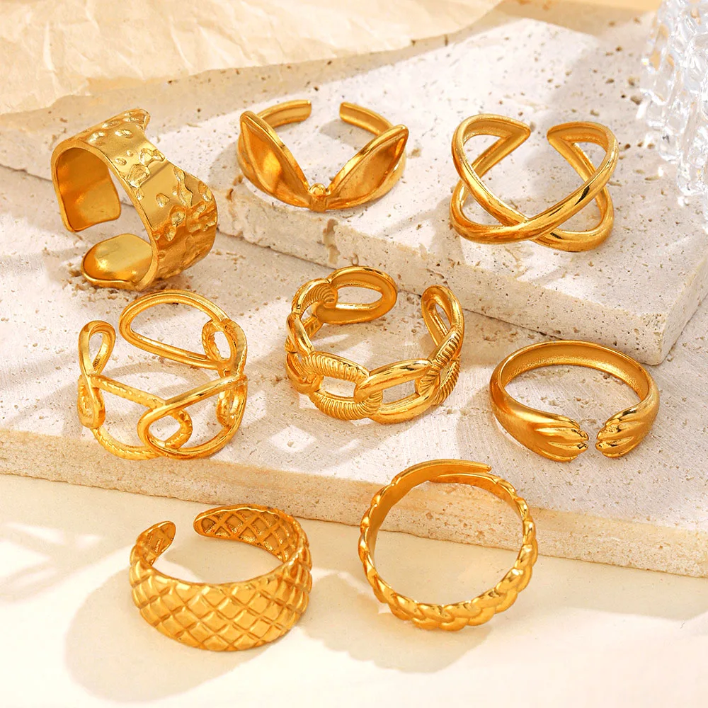 

New Fashion Stainless Steel 18k Gold Plated Chunky Chain Open Stacking Finger Ring Women Irregular Geometric Ring For Gift