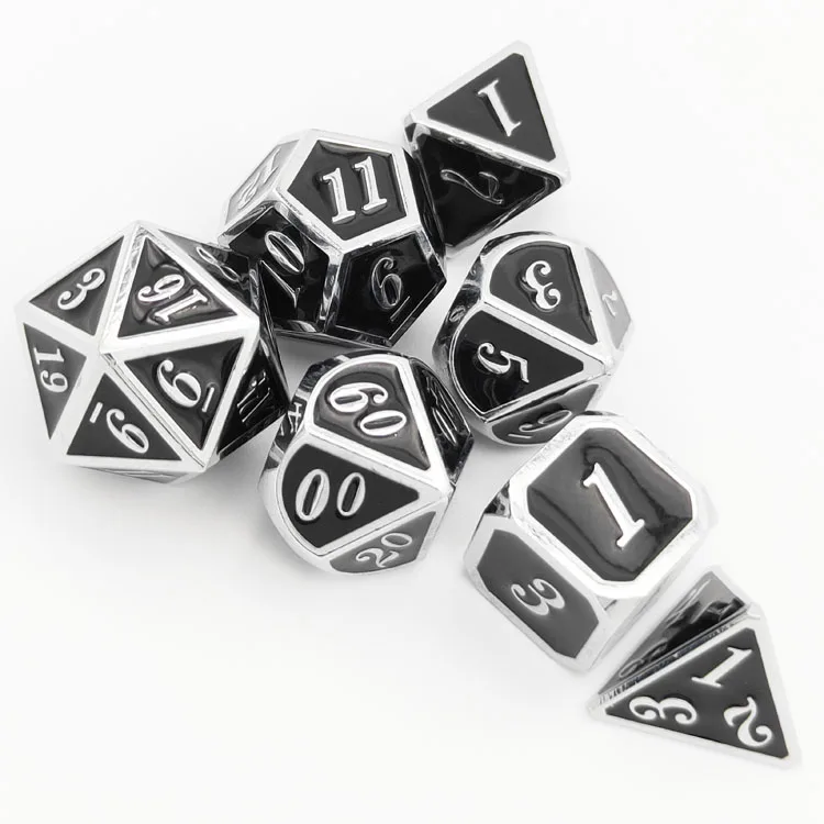 定制多面体黑色搪瓷游戏骰子d4 d6 d8 d10 d12 d20骰子 - buy