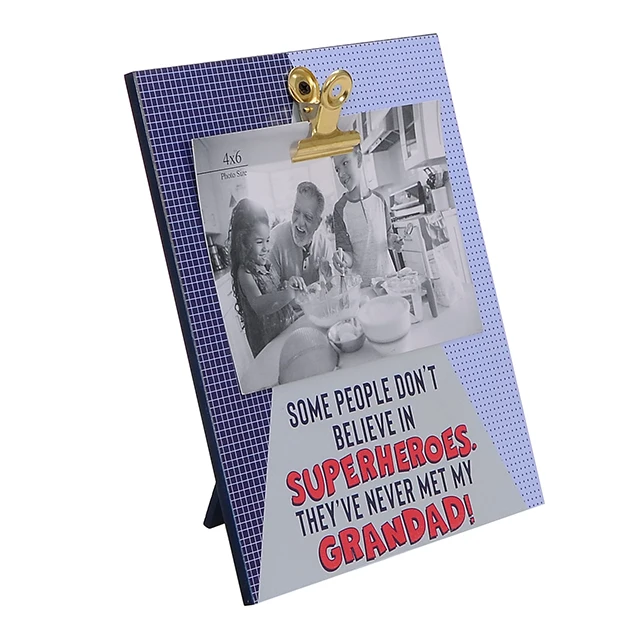 

4x6 Rustic SuperHero Grandad Clip paper mounted Wood Desk Decoration Photo Frame for father's day gift