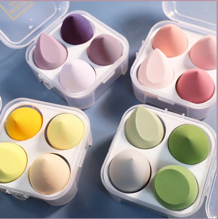 

Popular 4PCS/Box Beauty Sponges Set With Egg Box Beauty Facial Foundation Blending Makeup Sponge Set, As shown in the picture or can be customized