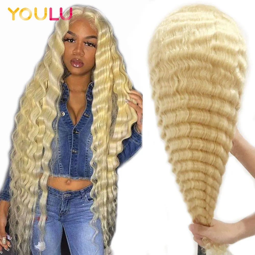 

613 Blonde Virgin 16-30Inch Deep Wave 13X4 Frontal Lace Wig With Baby Hair