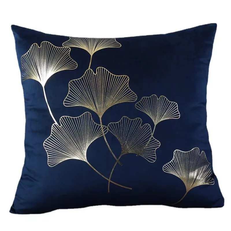 

Cheap Green Pillow Cover Luxury Sofa Pillow Case Modern Velvet Geometry leaf Gold foil Cushion Cover Home Decor