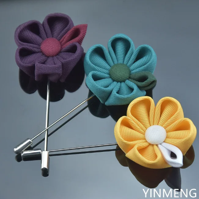 Classic Handmade Mens Suits Polyester Fabric Flower Brooch Lapel Pin for Business