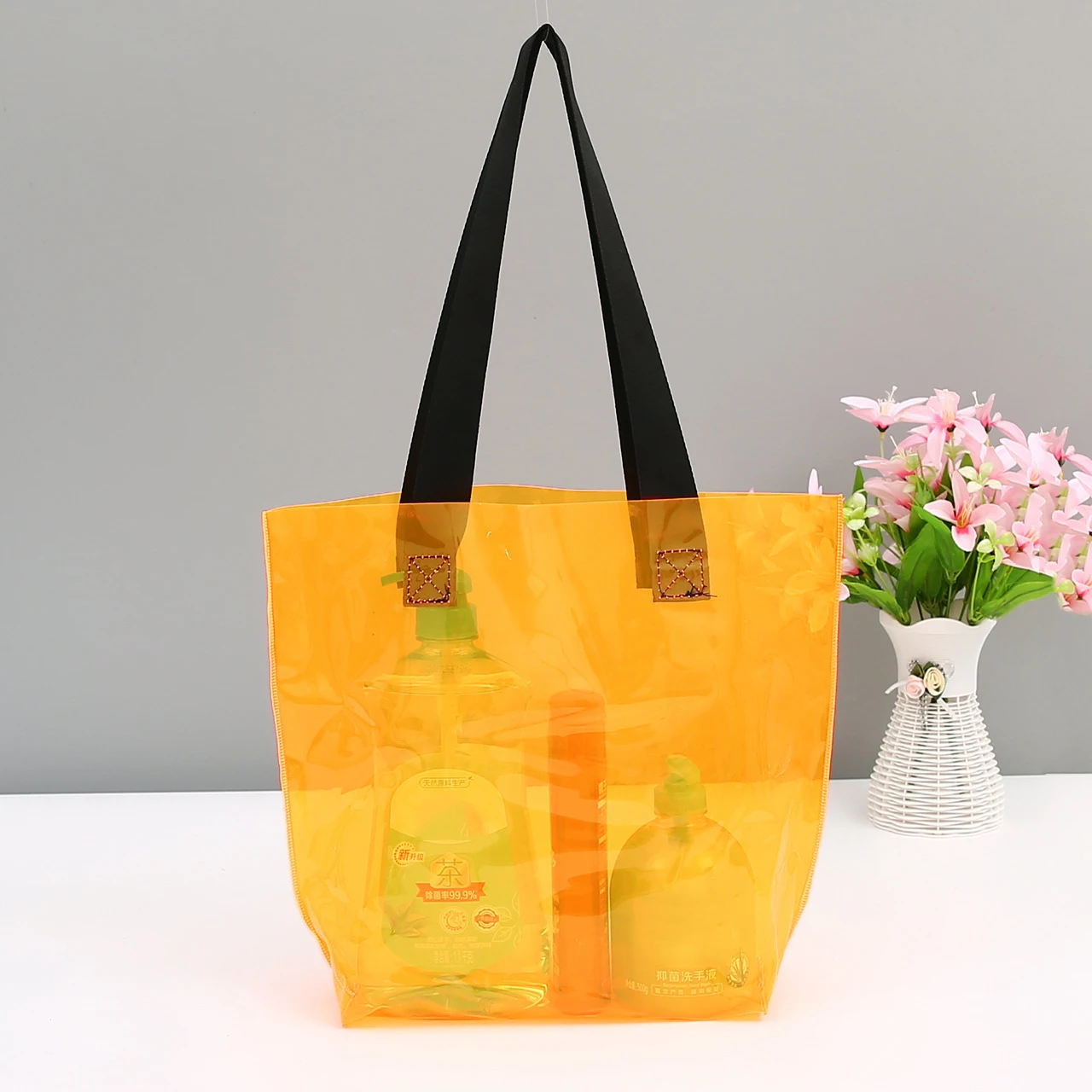 批发单肩包定制透明pvc塑料购物袋