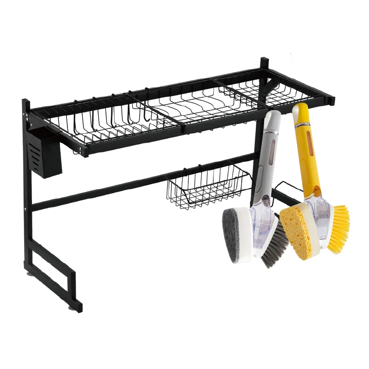

Free Sample 85cm New Arrival Kitchen Cabinet Dish Dryer and Brush Stainless Steel 2-tier Dish Drying Rack