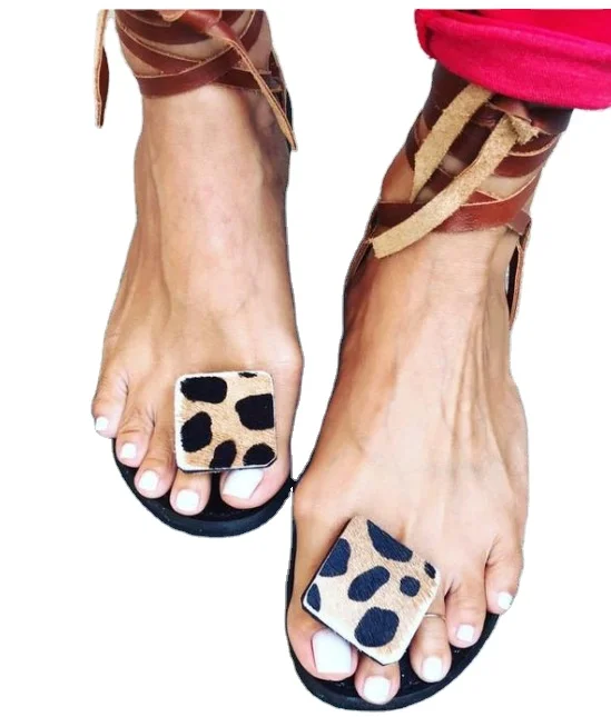 

Women Fashion Summer Sandal Flip Flops Ankle Strap Leopard Flat Slipper, 5 color