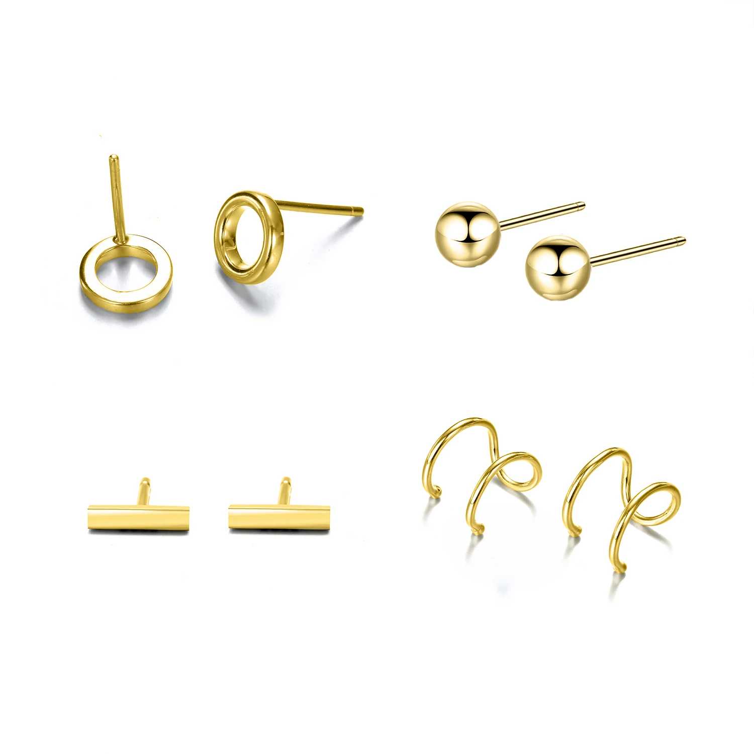

Chihang Circle Bead Stud Earrings Women Cuff Earings Eco-friendly 316L Stainless Steel Jewelry Set Earrings, Gold/silver
