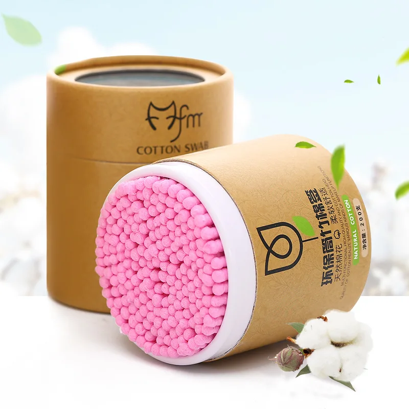
100% Biodegradable Natural Bamboo Cotton Buds for Ear With Cylinder Package 