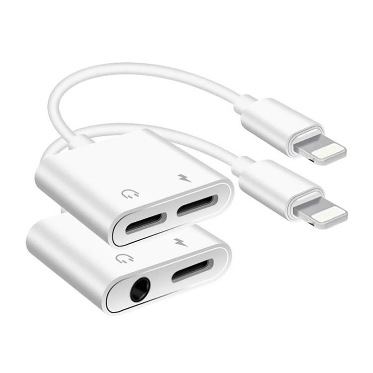 

Dual audio charging earphone adapter mini ios 3.5 mm aux headphone jack adapter for light-ning for iPhone for apple, White