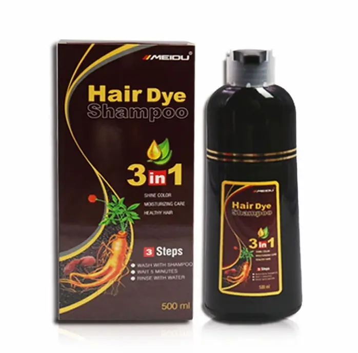 

China guanzhou wholesale 3 in 1 natural herbal ginger fast magic brown meidu black hair dye hair color shampoo
