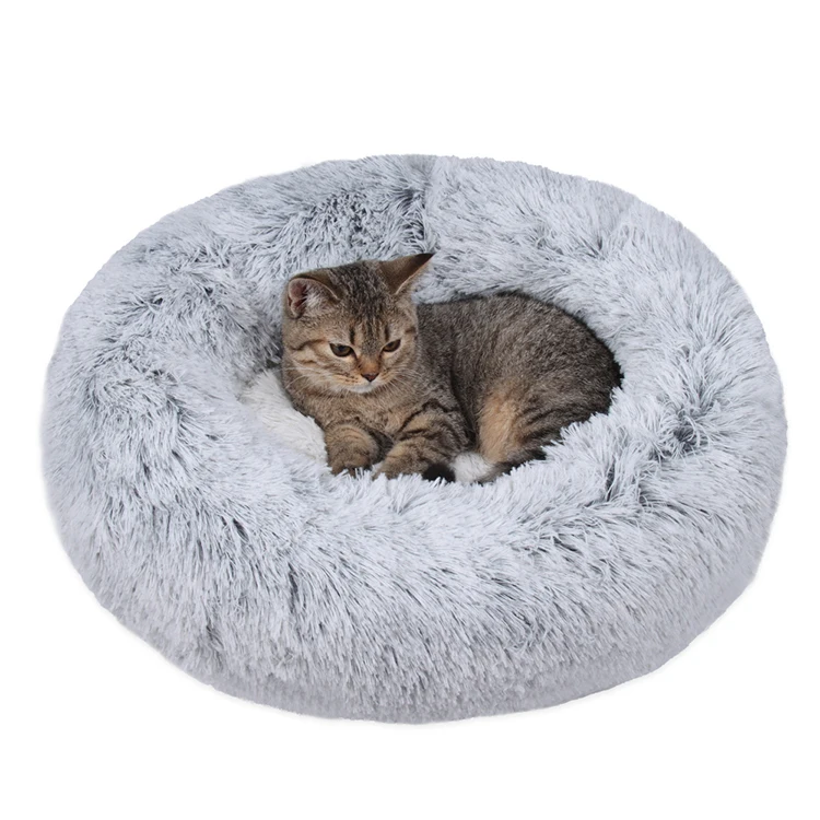 

Hot Sale Faux Fur Donut Round Pet Bed Soft Plush Cat Bed Dog Bed