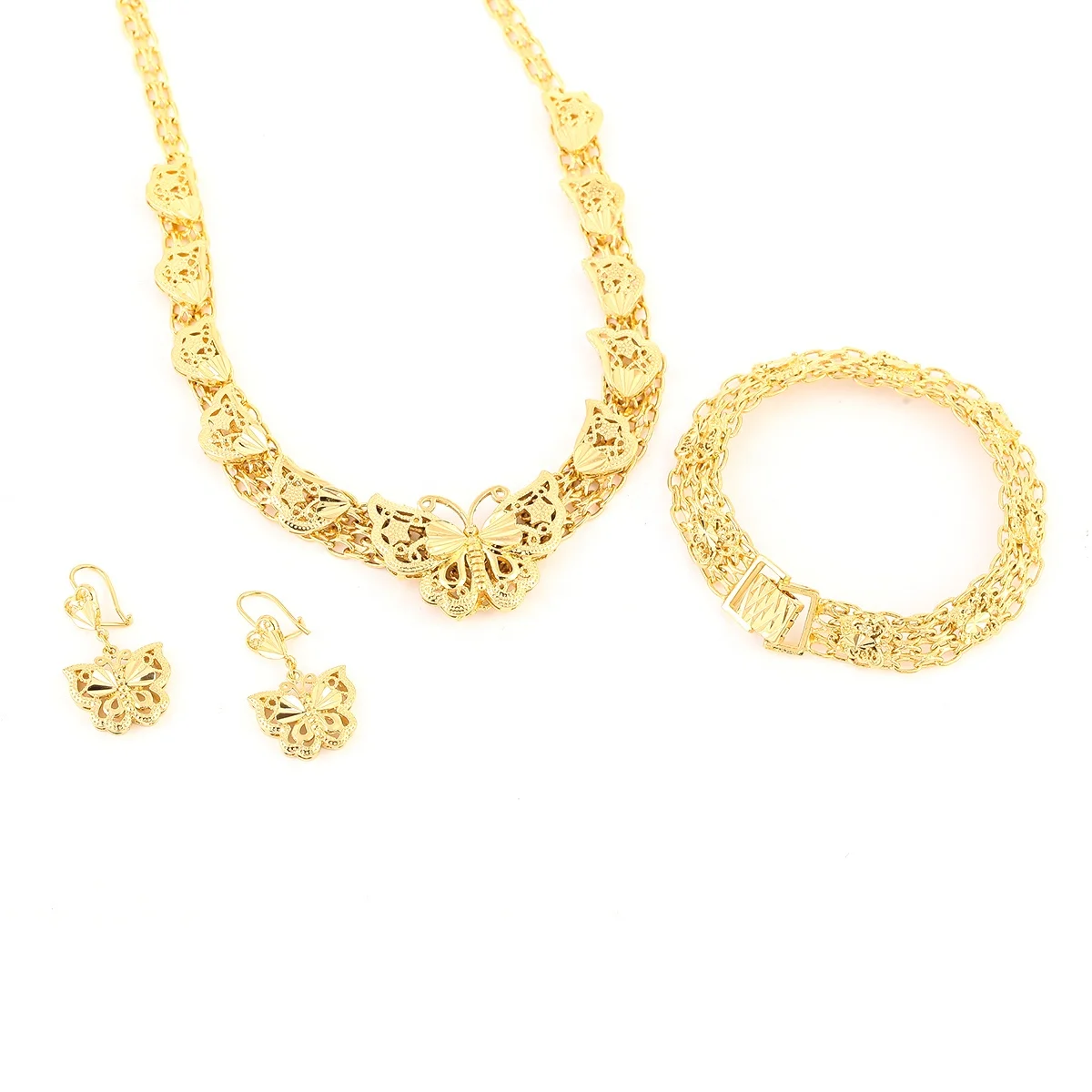 

Ethiopian Trendy Wedding Jewelry Sets 24K Gold Color Butterfly Earring Bracelet Necklace