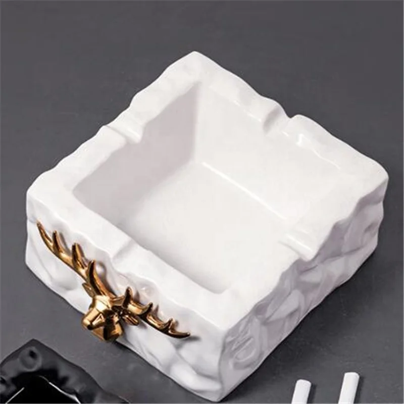 

Ceramic Nordic Style Light Luxury Buck Smooth Washable Ashtray Large Capacity Design Trendy Household Ashtray, White/black