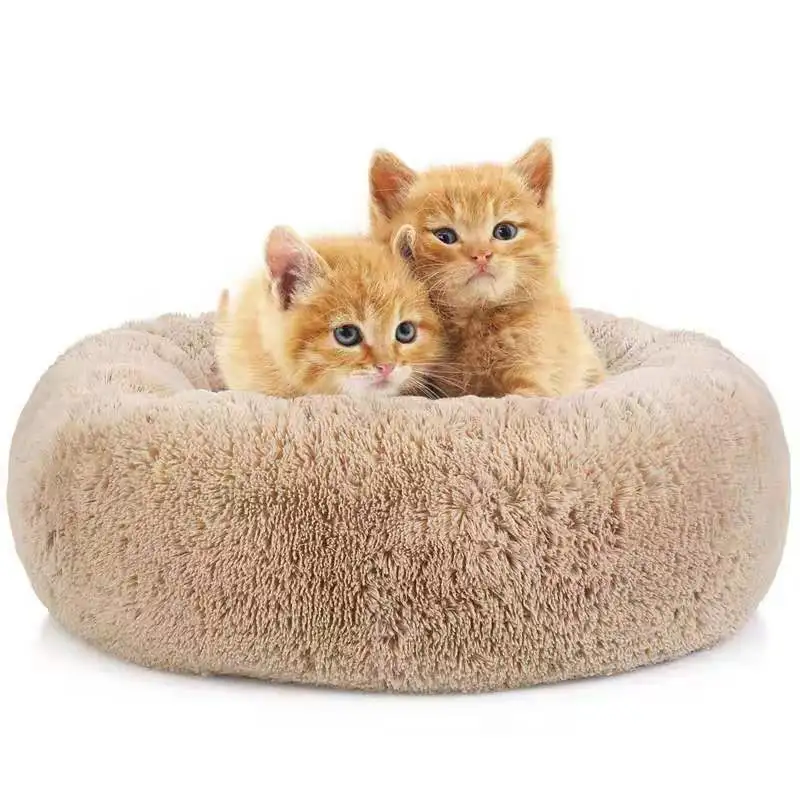 

Wholesale Pet Product Supplies 7 Sizes Deep Sleep Faux Fur Luxury Round Donut Plush Fluffy Cute Pet Dog Cat Calming Bed