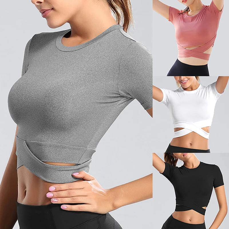 

Women Yoga Shirts Solid Color Running Shirt Sexy Sports Top Fitness Crop Top Sport Gym Clothes Tops Sportswear