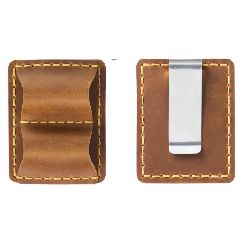 AIGUONIU Genuine Leather Double Pen Clip Handmade Crazy Horse Leather TN Traveler Notebook Pen Insert Stainless Steel School