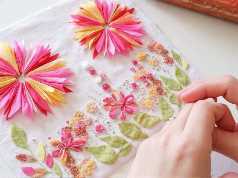 Hands assembling fabric scrap wall art using Dan's Crafts pre-cut kit