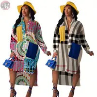 

9092014 2019 fashion irregular patchwork printed women casual long shirt dresses