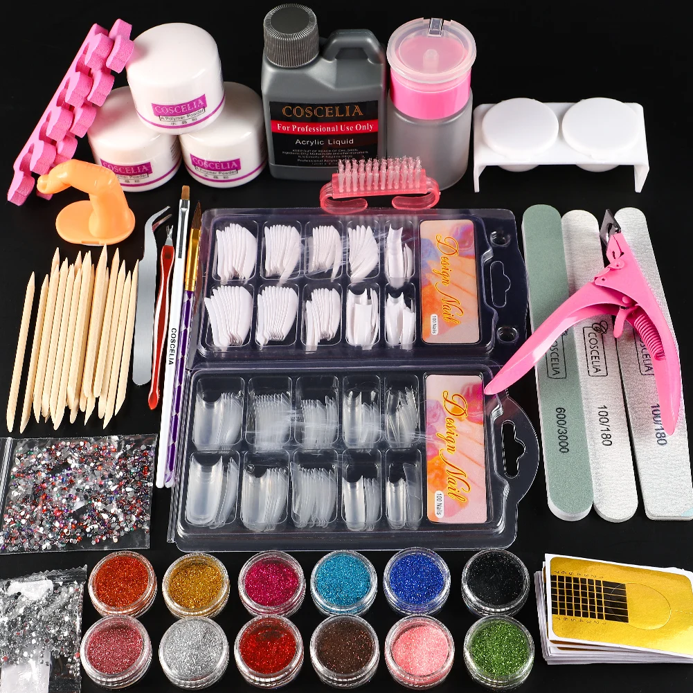 

COSCELIA High Quality Resine Colored Acrylic Nail Powder Gel Kit OEM Private Label US Warehouse Free Shipping, 3 colors