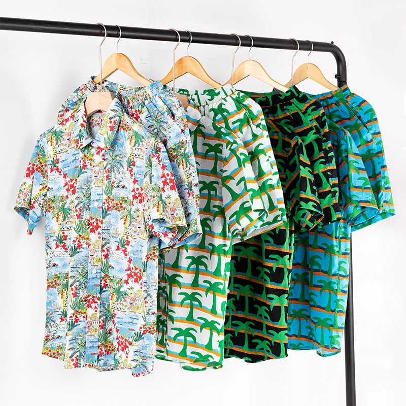 

100% cotton Summer beach street casual floral Hawaiian shirt set for men