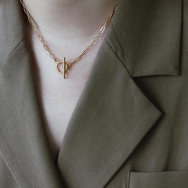 

Gold Plated Stainless Steel Paper Clip Chain OT Togagle Necklace