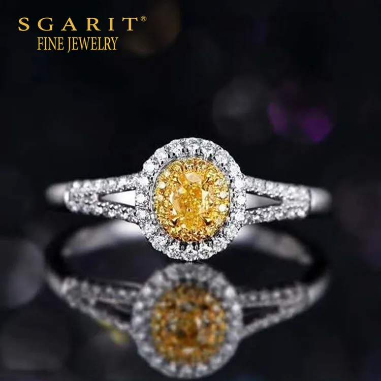 

SGARIT hot sale European classic women jewelry 18k gold wedding ring 0.25ct natural yellow diamond ring
