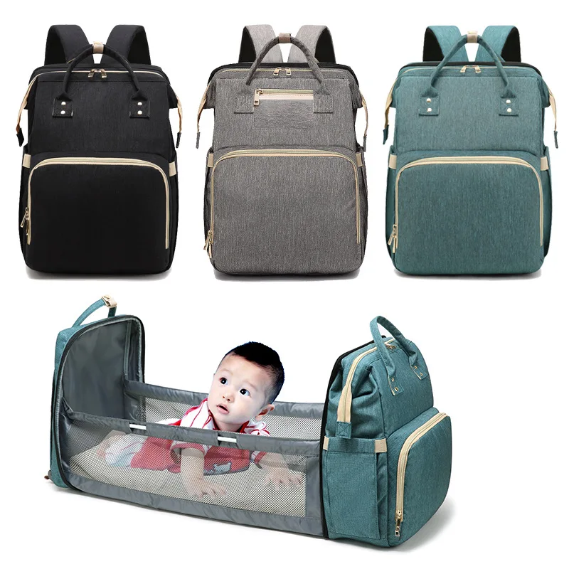 

2021 New Portable Foldable Crib Mummy Bag Multi-Function Large Capacity Mummy Diaper Bags Outdoor Travel baby Bag Backpack, 6 colors for option