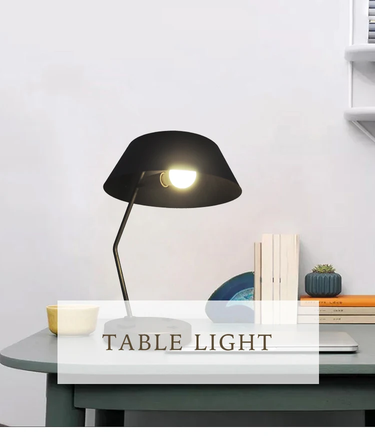 E26 40W contemporary metal reading black bedside lamp led luxury table lamp
