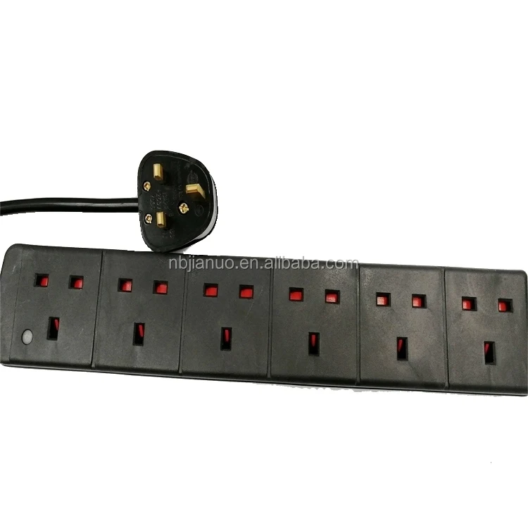 13a Uk 6 Gang Extension Socket Power Strip Extension Lead,Black,White