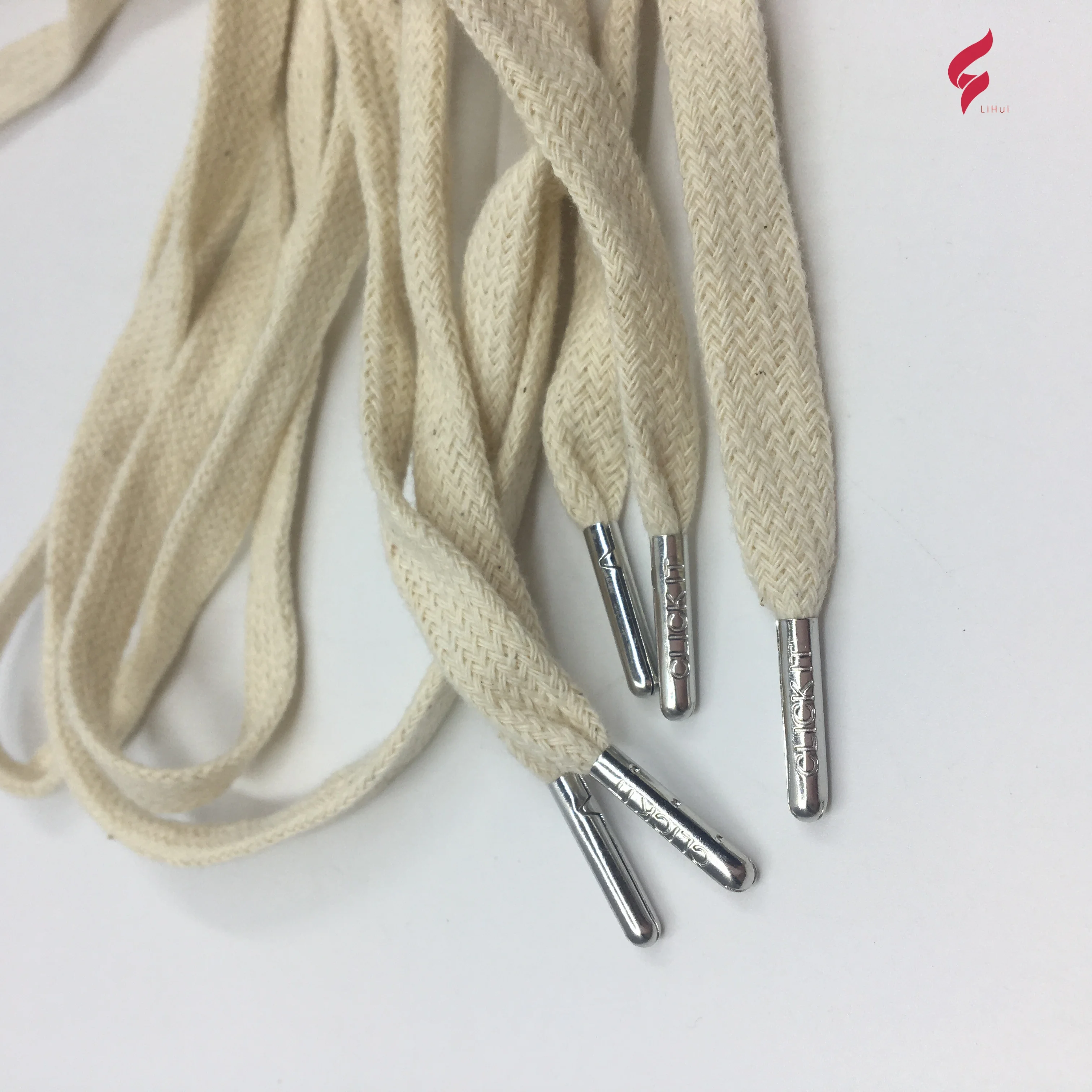 

Custom High Quality 100% Contton Hoodie Cords Aglets Strings with Engraved Metal 100% Cotton Braided Flat Shape Acceptable, Nickle ,gold ,gunmetal or as your request