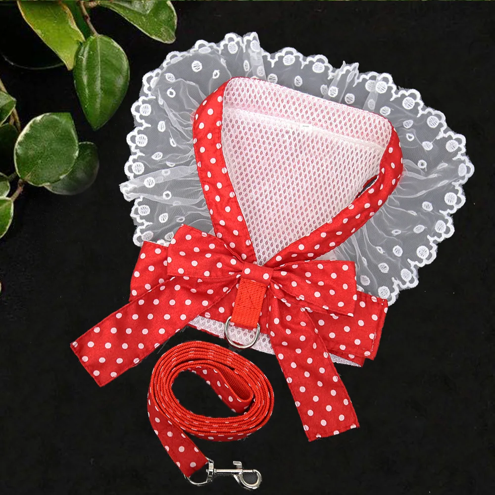 

2021 Sweet Bowknot pet harness leash pet clothes with Dot Lace for small and medium-sized dogs cats, Details page