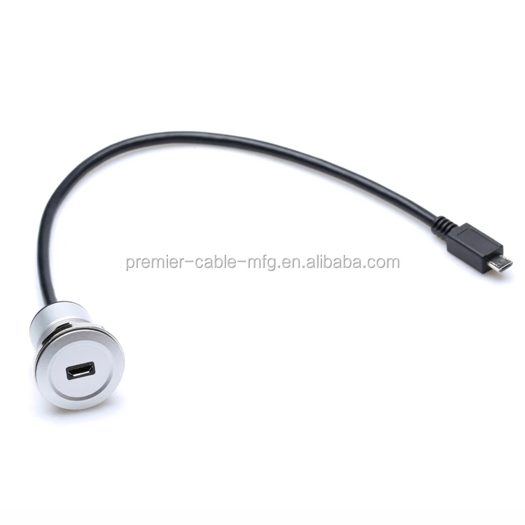 Round Panel Mount Cable 22mm Mounting Diameter Micro USB Cable manufacture