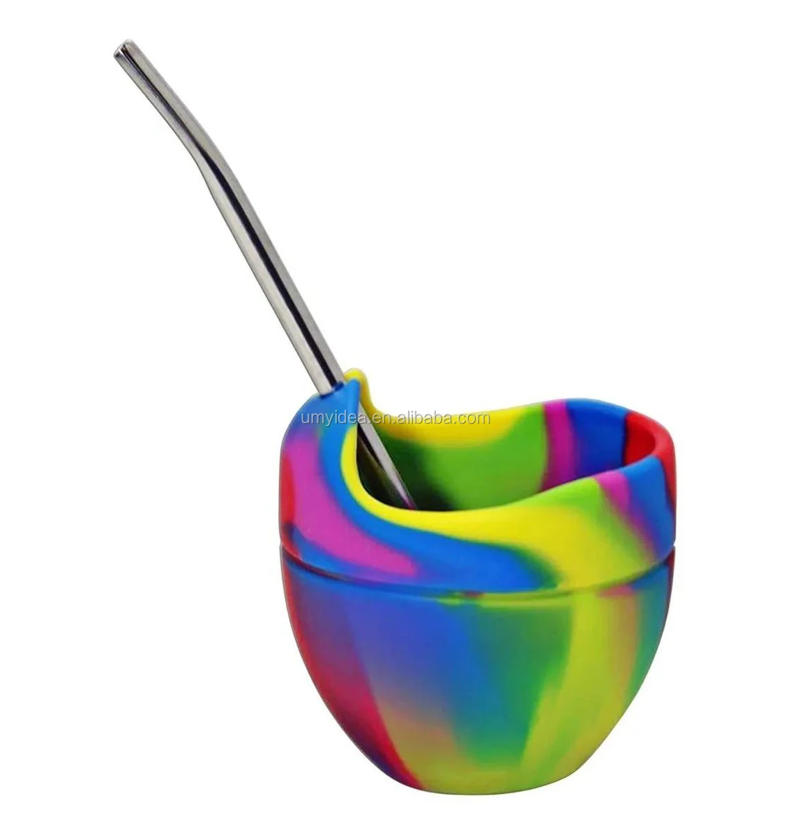 colorful rainbow tea drinking cup yerba mate silicone gourd with