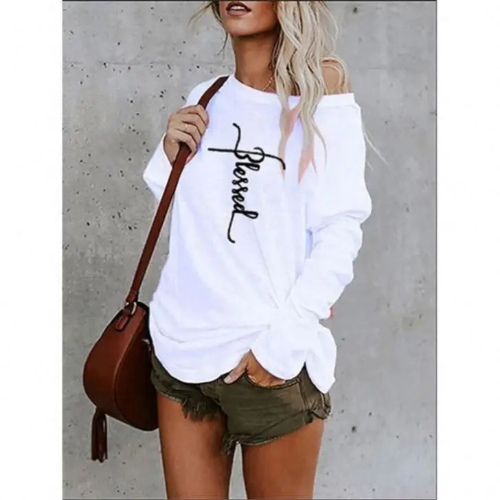 

Lowest Price 2021 Clothes Women'S Fashion Blouses & Shirts Print T-Shirt Tops Off The Shoulder Ladies Tops Blouses