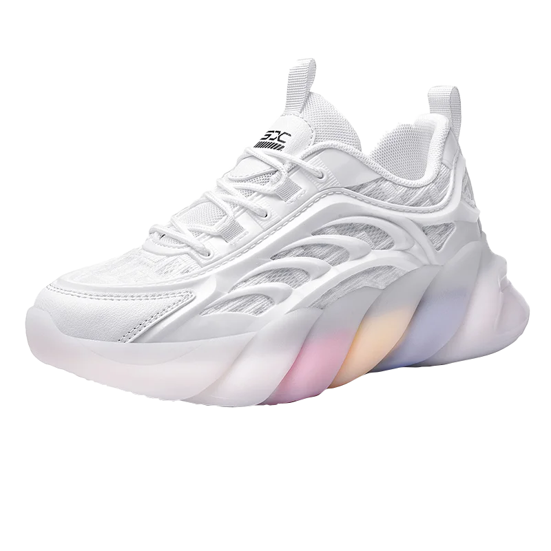 

2021 Summer New mesh Women's shoes Popcorn Rainbow bottomall-match breathable Women's Leisure Sports shoes, White+black +grey