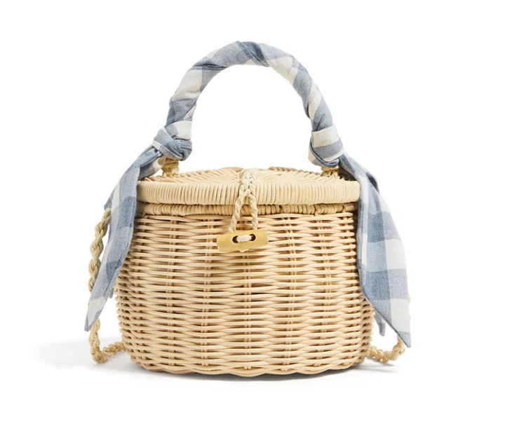 

2021 new earthen jar bag women's bag thin scarf decorations Wicker woven mini basket bag