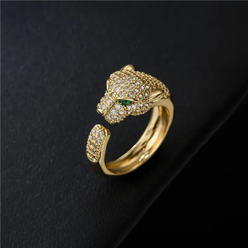 

Trendy 18k gold plated copper micro zircon leopard finger rings