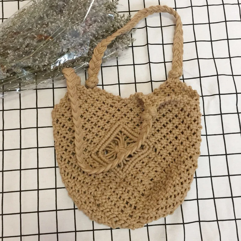 

100% Handmade Cotton Ropes Bohemian Geometric Pattern Small Macrame Tote Bag for Women Girls, 3 choices
