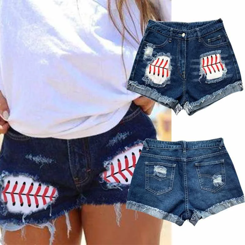 

Ripped Print Jeans Women Plus Size Summer Denim Hot Pants Ripped Frayed Denim Shorts, Dark blue