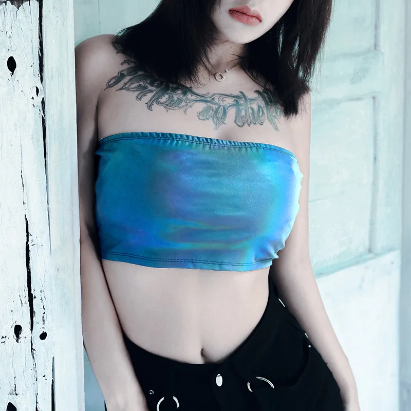 

custom high quality women crop top girls sexy vest reflective summer tube top, Solid