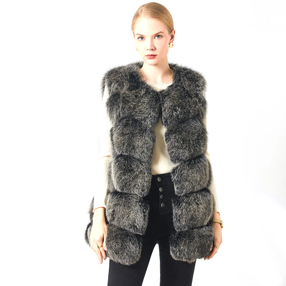 

Hot Selling Fluffy Gilet Chaleco De Mujer Woman 70cm Long Genuine Fur Sleeveless Coat Custom Women Real Fox Fur Vest For Ladies, As color chart or custom