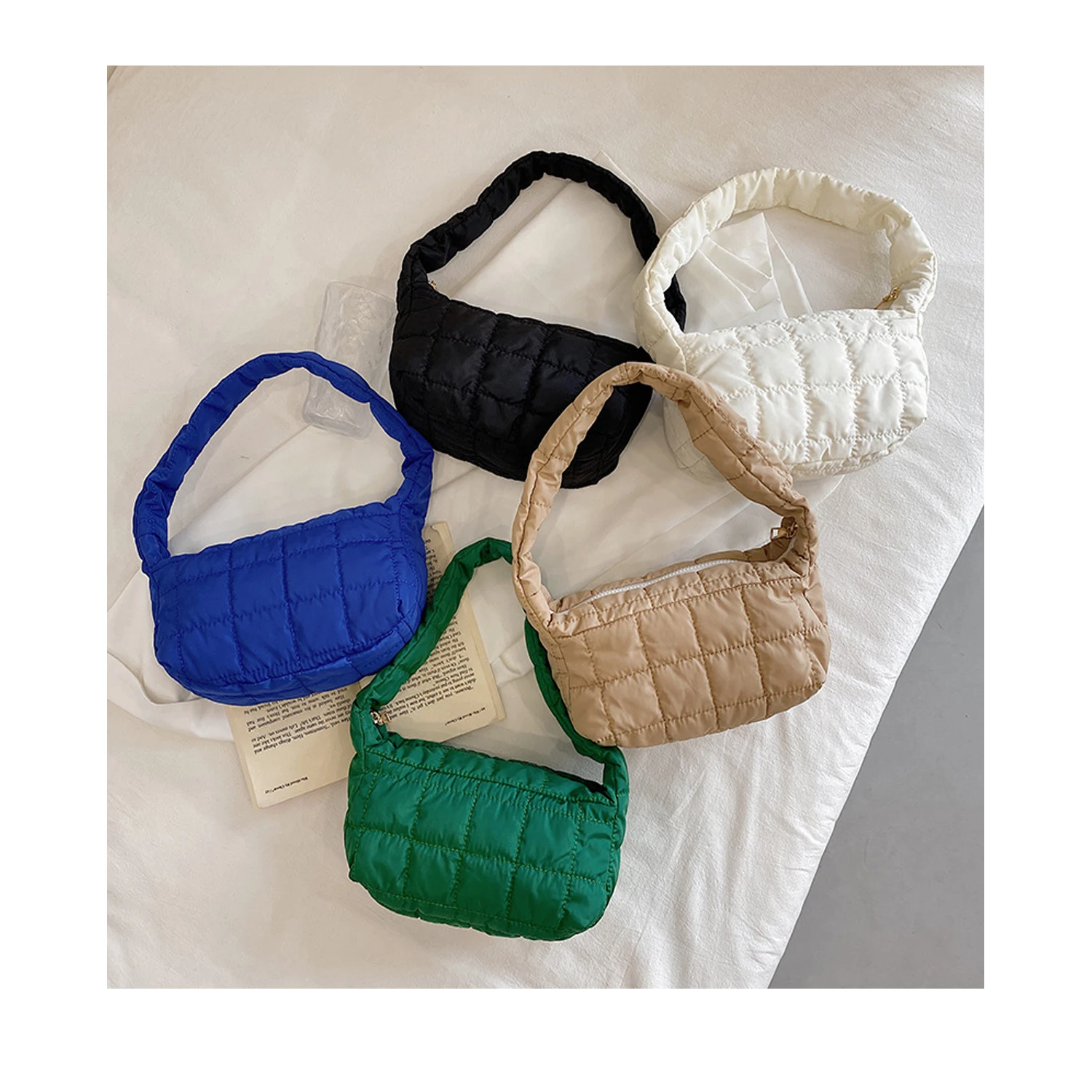 

Wholesale stylish ladies winter handbag purse women padded underarm bag quilted puffy shoulder bags, Customized