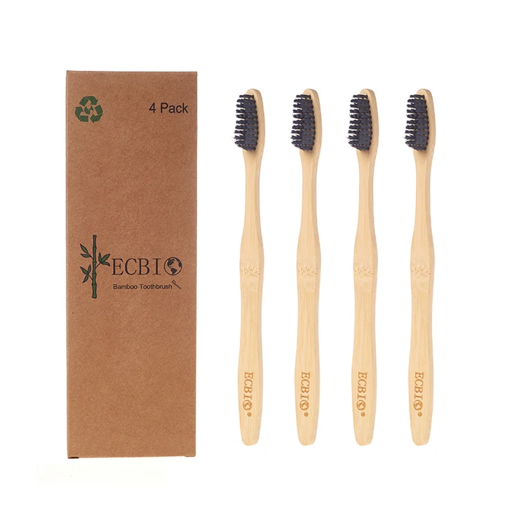 

Family 4 pack 100% organic bamboo toothbrush with private label, Customized