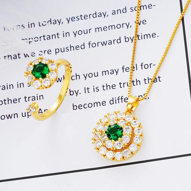 

Ring Necklace Two Piece Female Zircon Super Flashgold Plated Jewelry