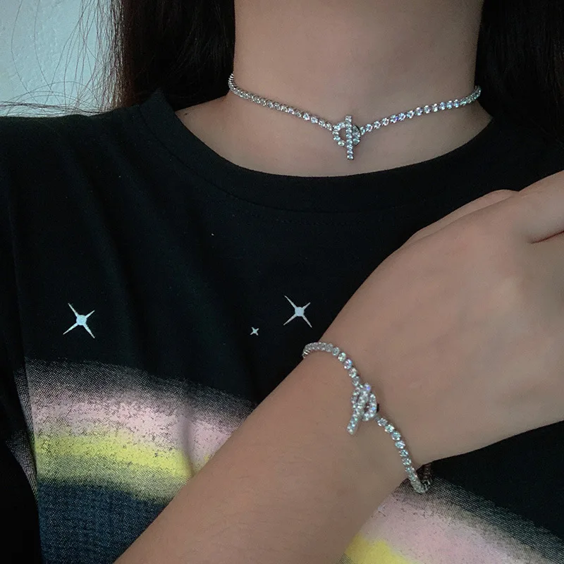 

T shape buckle crystal women fashion accessories necklace