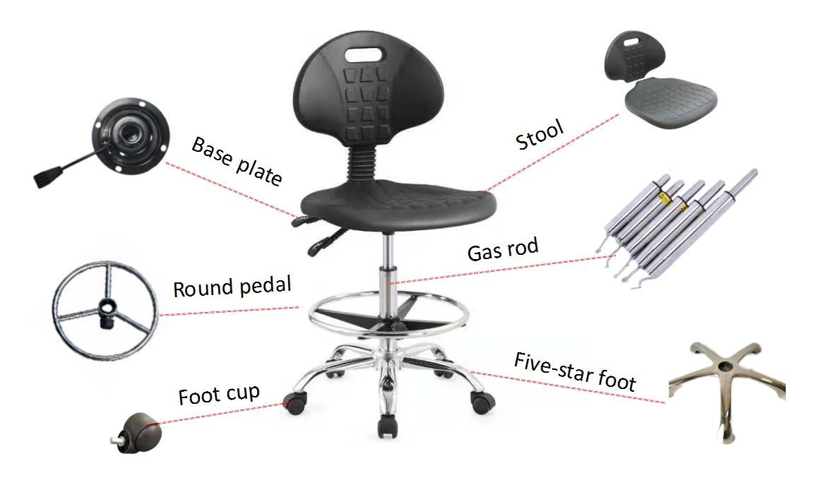 High Quality Black adjustable PU Leather ESD Chair with Armrest