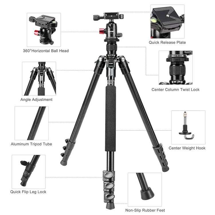 M6 Professional Aluminium Alloy Tripod Stands For Dslr Camera 161cm 