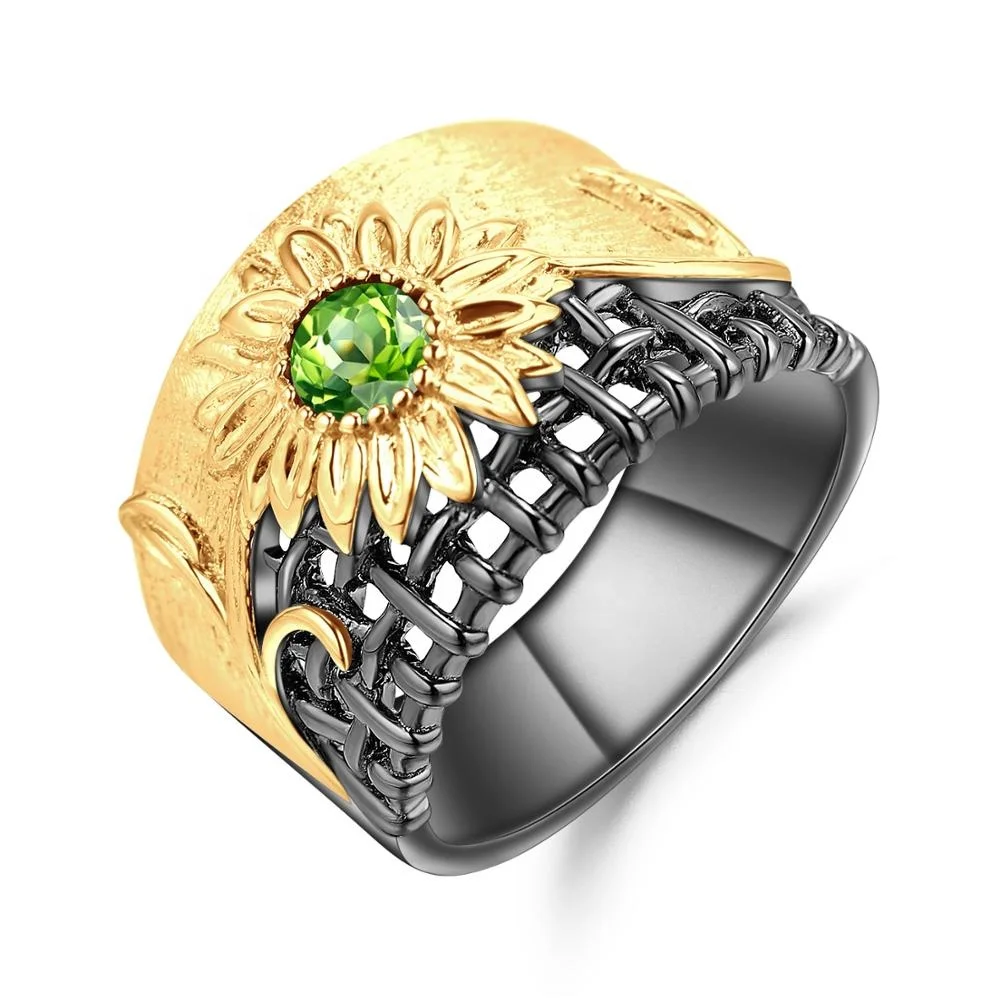 

Abiding natural chrome diopside gemstone wholesale jewelry gold plated sterling silver ring for women